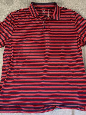 Graham Luxe GL10623 Dawn Performance Polo Men's XXL Navy Red Stripe Stretch Golf
